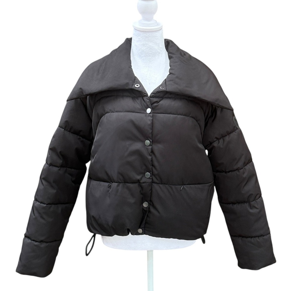 Noize Yasmin Puffer Jacket Womens XS Black Oversized Shawl Collar Vegan Quilted